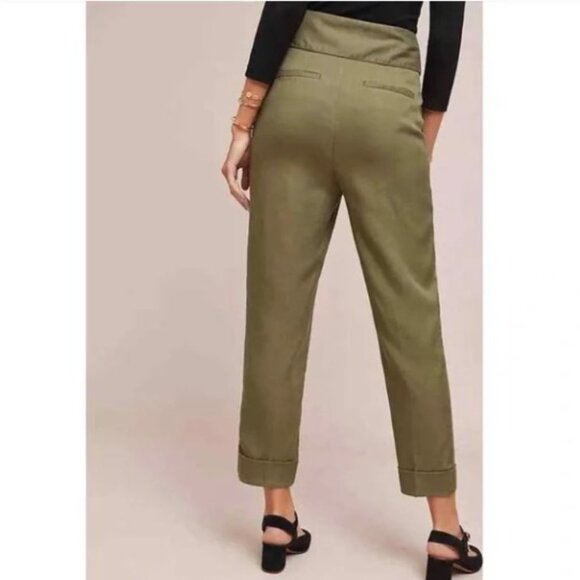 Anthropologie | Cartonnier Khaki Green Kingsley Cuffed Ankle Belted Trouser - Picture 4 of 9